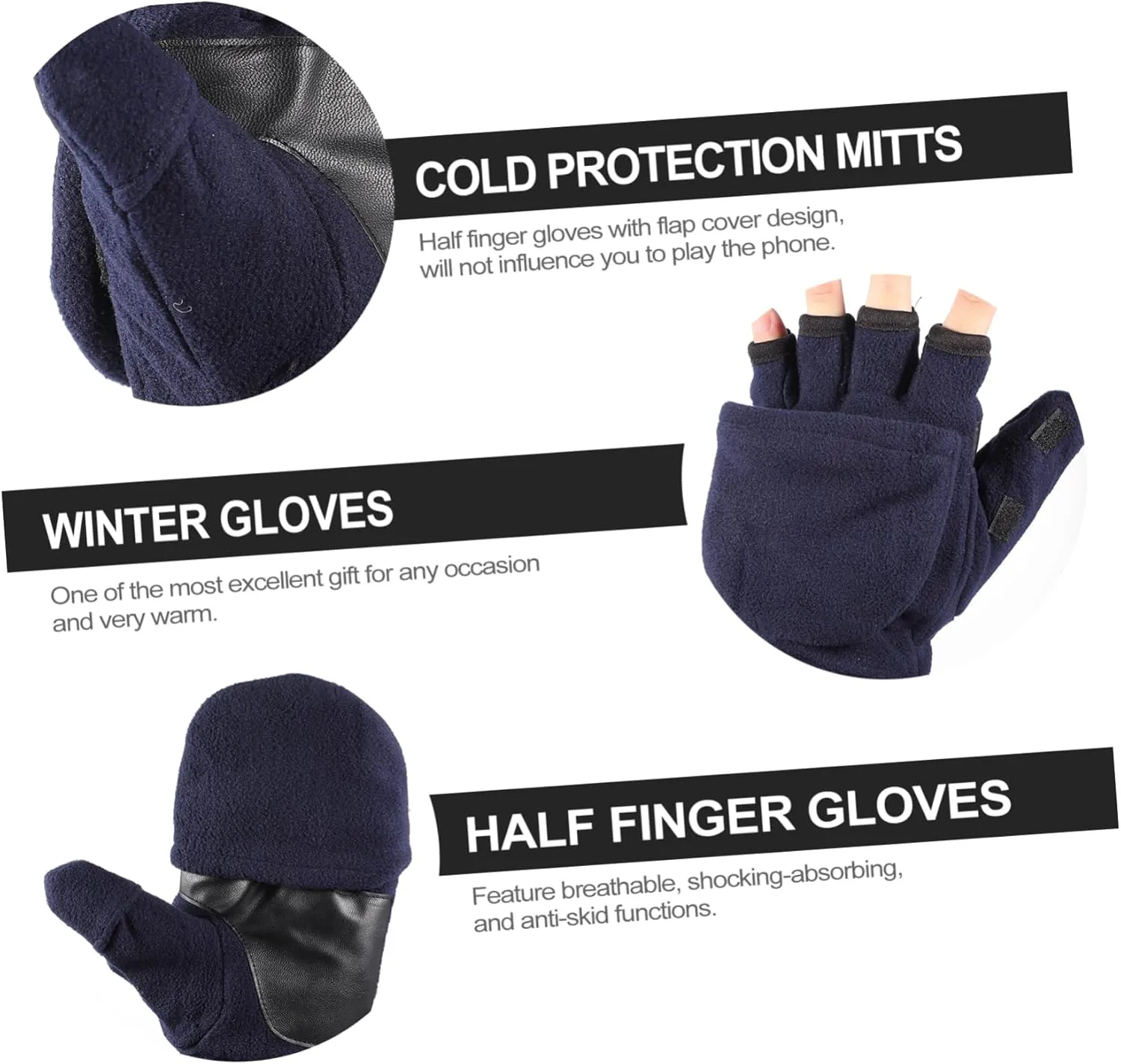 2 Pairs Flip Gloves Winter Riding Gloves Wool Knit Mittens Fingerless Gloves Knitting Hand Warmers Women