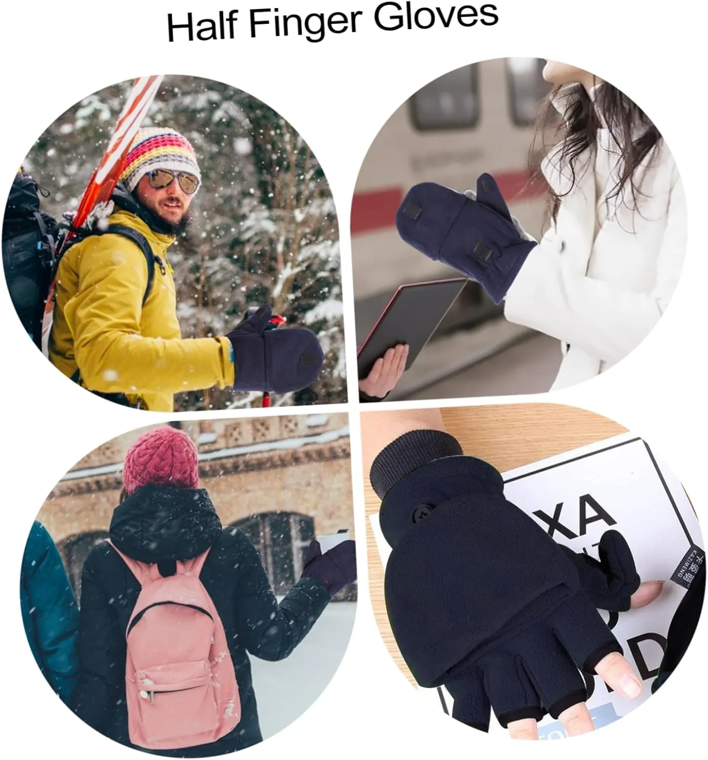2 Pairs Flip Gloves Winter Riding Gloves Wool Knit Mittens Fingerless Gloves Knitting Hand Warmers Women