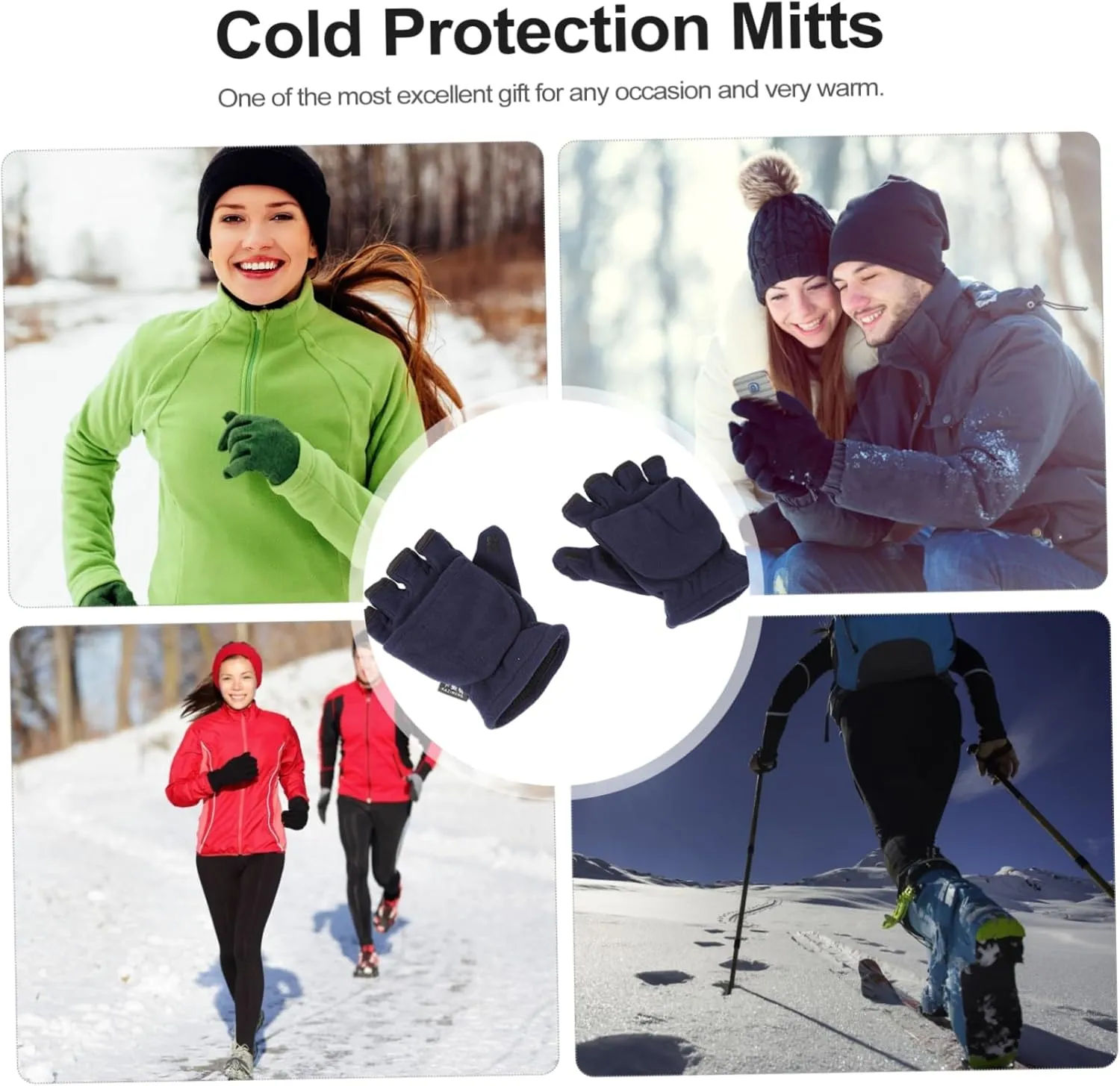 2 Pairs Flip Gloves Winter Riding Gloves Wool Knit Mittens Fingerless Gloves Knitting Hand Warmers Women