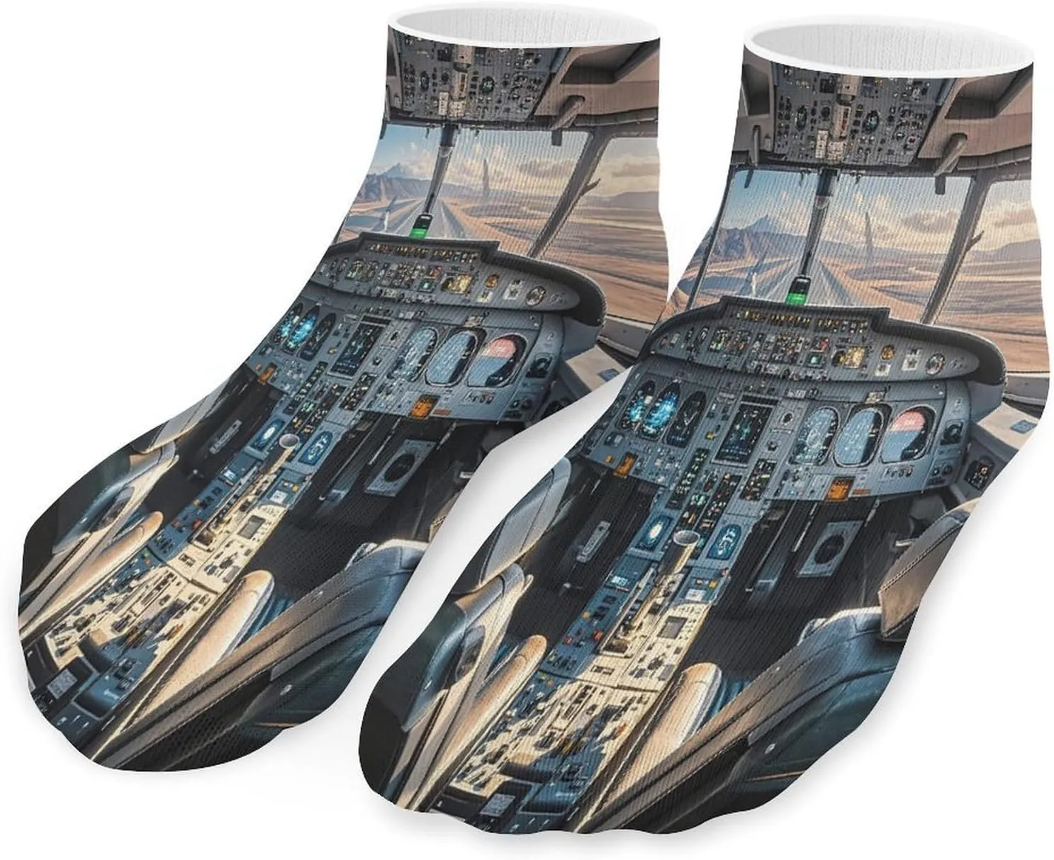 Airplane Cockpit Socks Low Cut Ankle Short Sock Novelty Casual Invisible Liner Socks for Men Women
