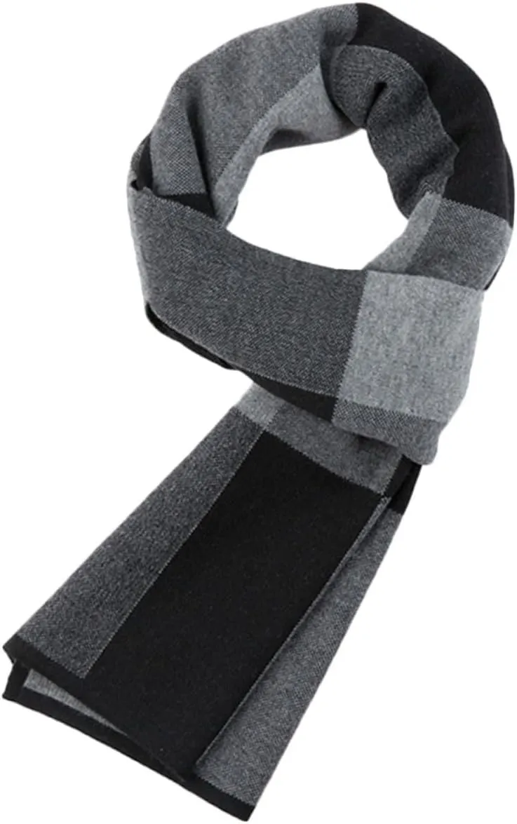 Comfy Cashmere Winter Scarf for Men Plaid Shawl Wrap Men's Long Neck Scarf (grey)
