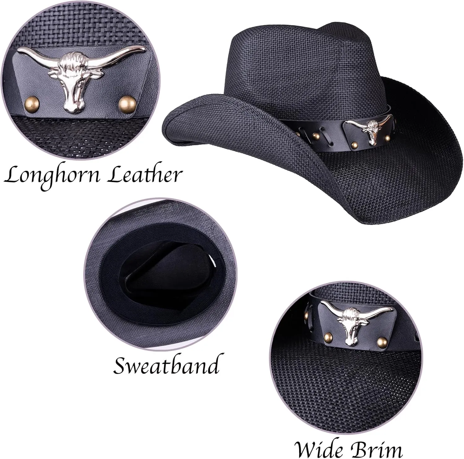 Cowboy Hat for Women Men Straw Cattleman Crease Western Hats Shapeable Wide Brim Cowgirl Hat