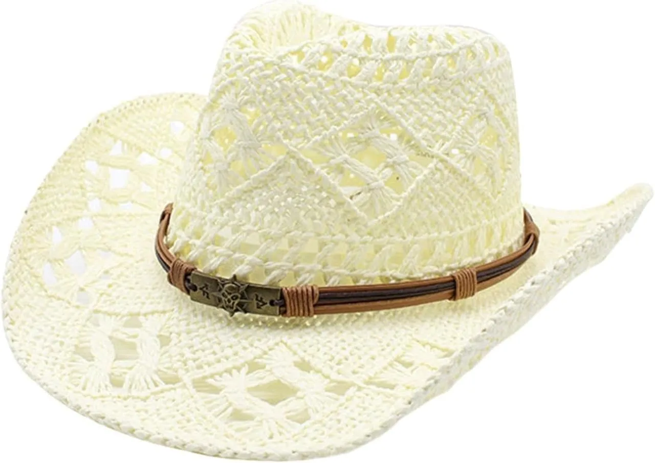 Cowboy Hat,Cowgirl Hat,Cowboy Hats for Women/Mens/Straw Wide with Shapeable Brim Cowboy Hats for Womens/White/Black/Beige