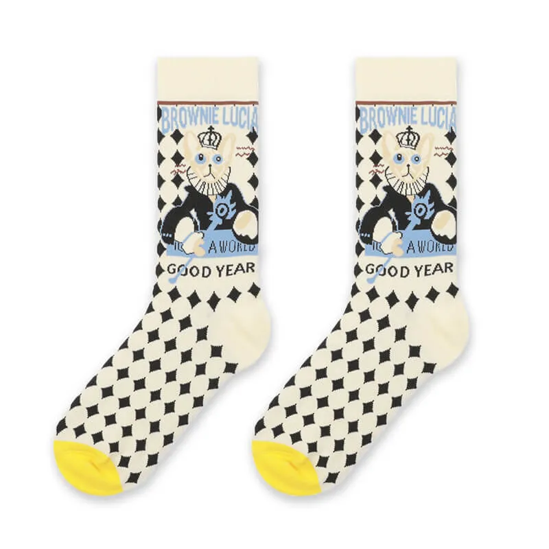 Diamond Pattern Cat Socks