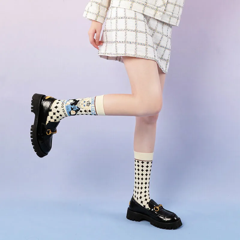 Diamond Pattern Cat Socks