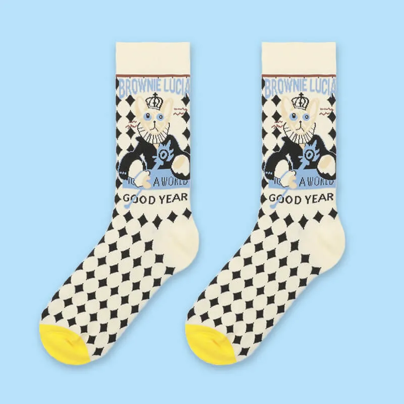 Diamond Pattern Cat Socks