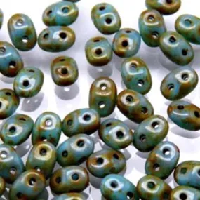 DU0563030-86805 Turquoise Blue Travertin Dark SuperDuo Two Hole Czech Seed Beads Tube