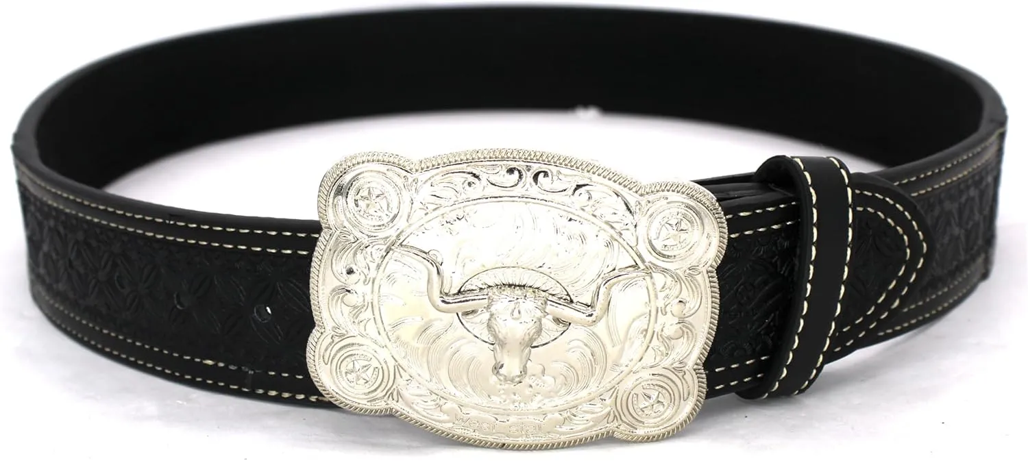 Embroidery Fabric Belt Aztec Print Men Women Cowboy Genuine Leather
