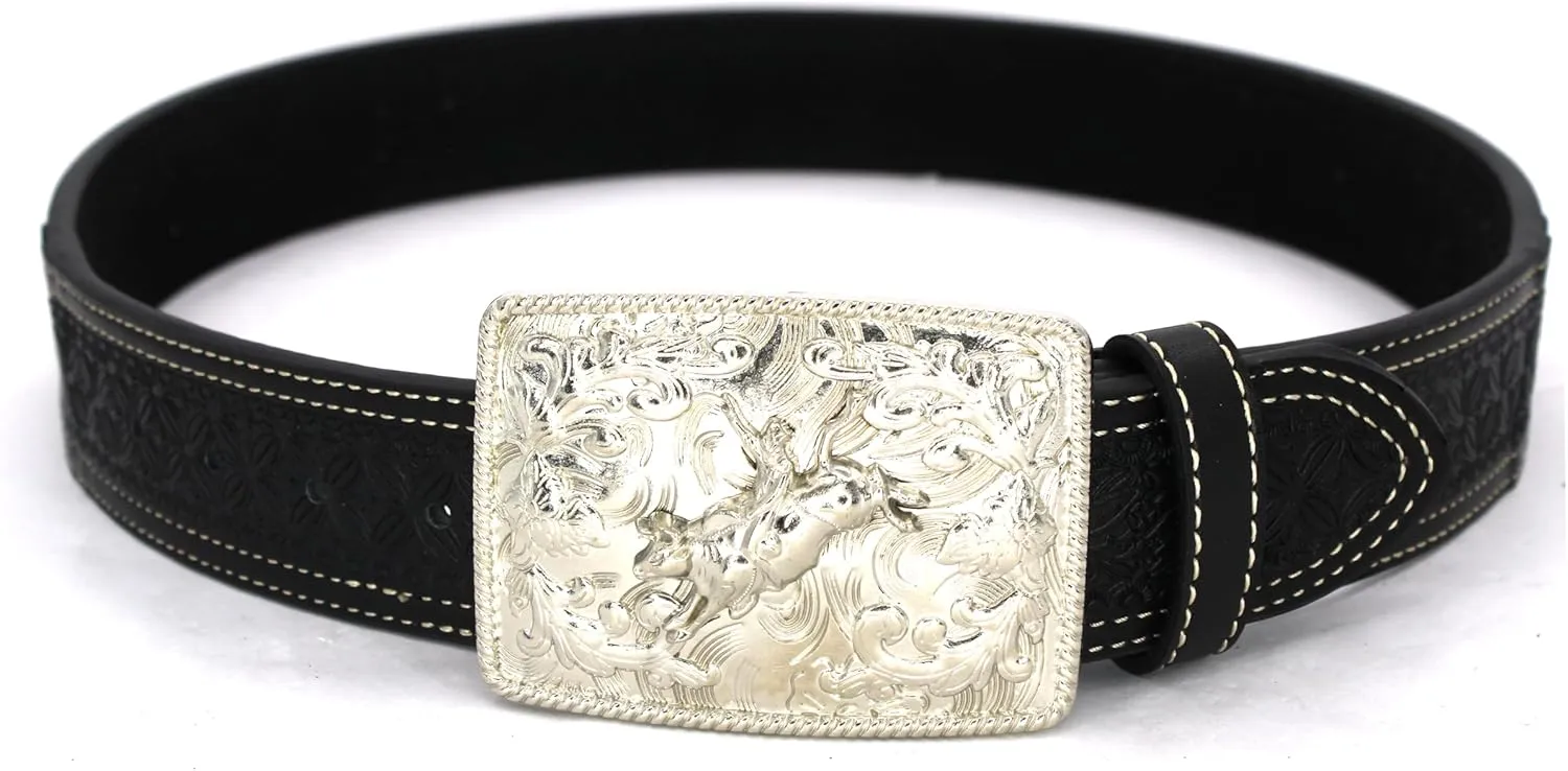Embroidery Fabric Belt Aztec Print Men Women Cowboy Genuine Leather
