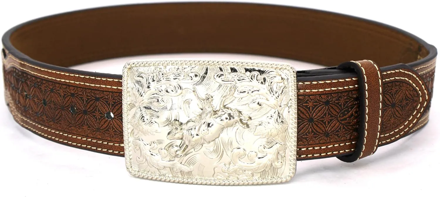 Embroidery Fabric Belt Aztec Print Men Women Cowboy Genuine Leather