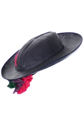 G Howard Hodge Blue Straw Vintage Mid Century Hat w/ Colorful Details