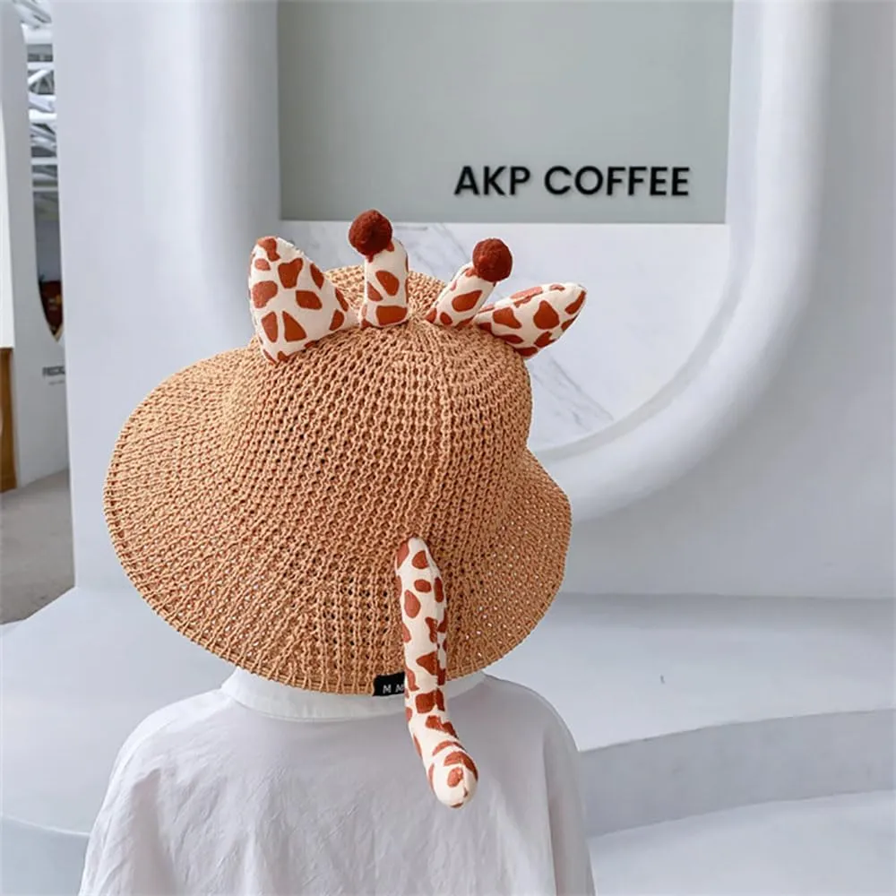 Giraffe Hat, Summer Sun Hat, Girl Straw Hat Summer Beach Hats, Sun Protection Hats for 3-6 Years