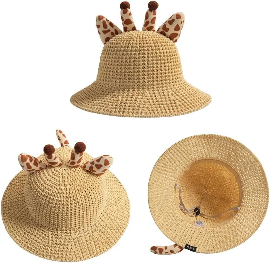 Giraffe Hat, Summer Sun Hat, Girl Straw Hat Summer Beach Hats, Sun Protection Hats for 3-6 Years