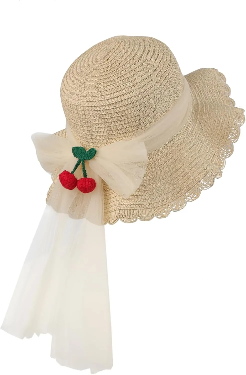 Girls Summer Straw Hat Wide Brim Cute Bowknot Beach Sun Hat UPF 50 Outdoor Kids Sun Protection Sun Visor Cap Age 2-6 Years