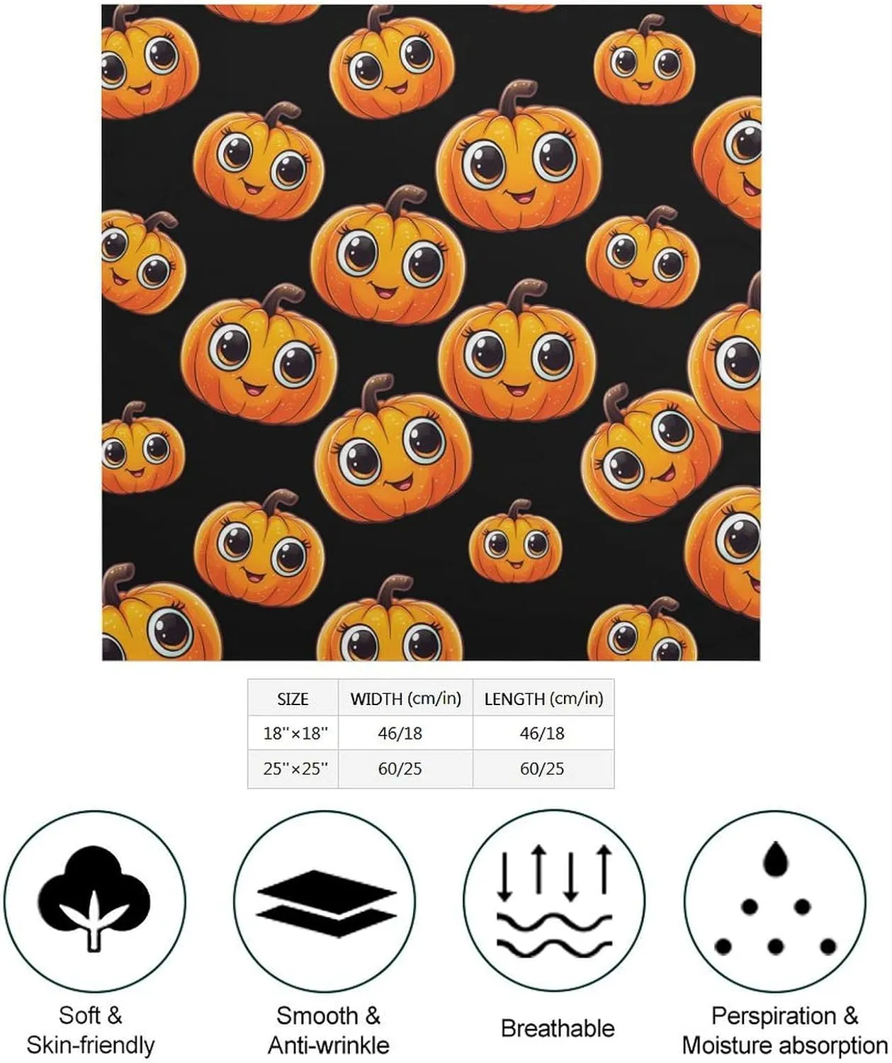 Halloween Cute Pumpkin Bandanas Face Mask Square Scarf Headwear Silk Head Scarves Lightweight Wrap Neck Scarf