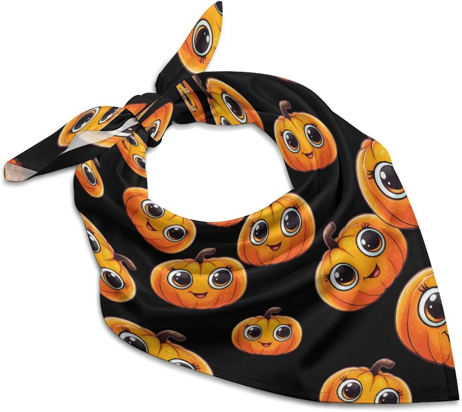 Halloween Cute Pumpkin Bandanas Face Mask Square Scarf Headwear Silk Head Scarves Lightweight Wrap Neck Scarf