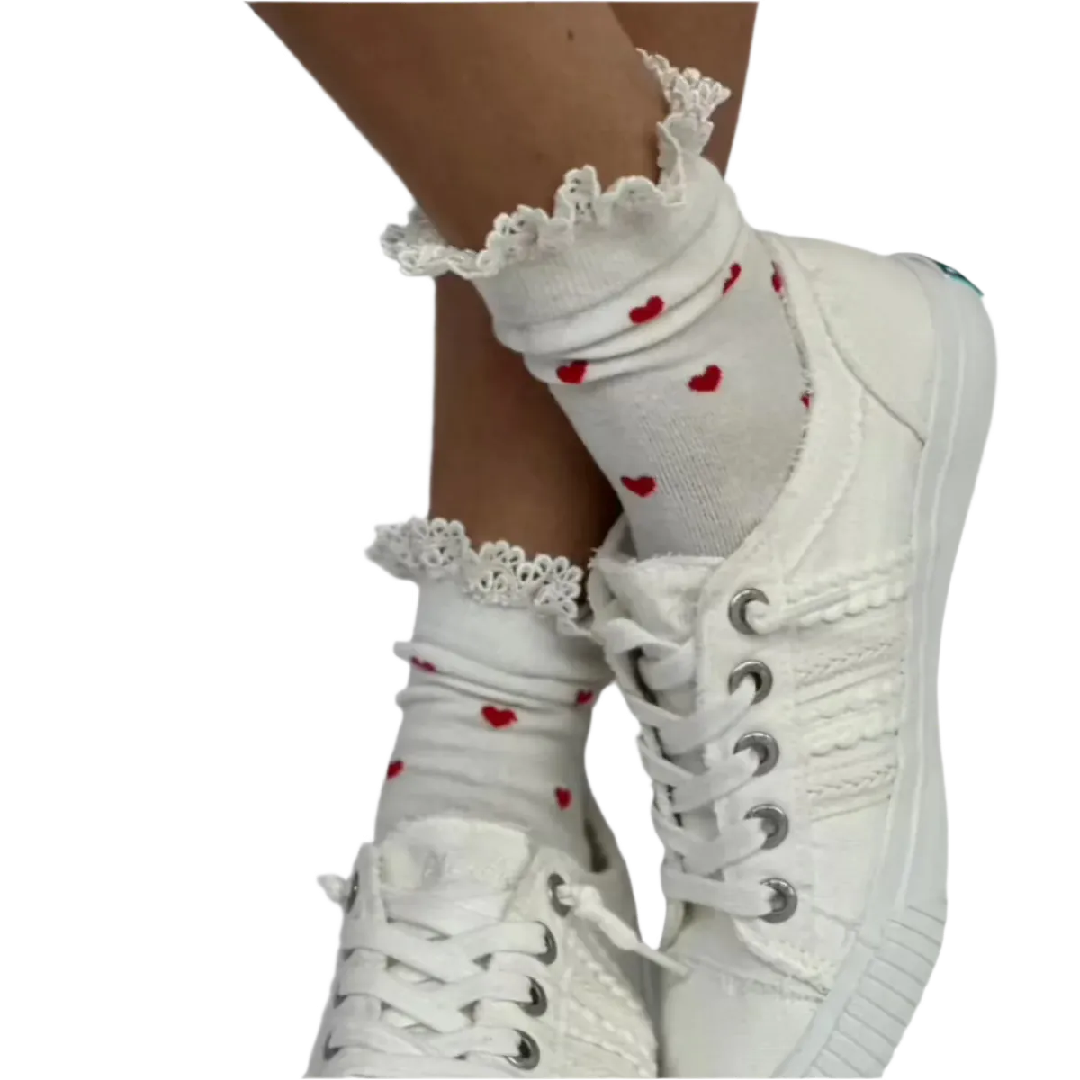 HEARTS DELIGHT  lace top heart ankle sock -  red