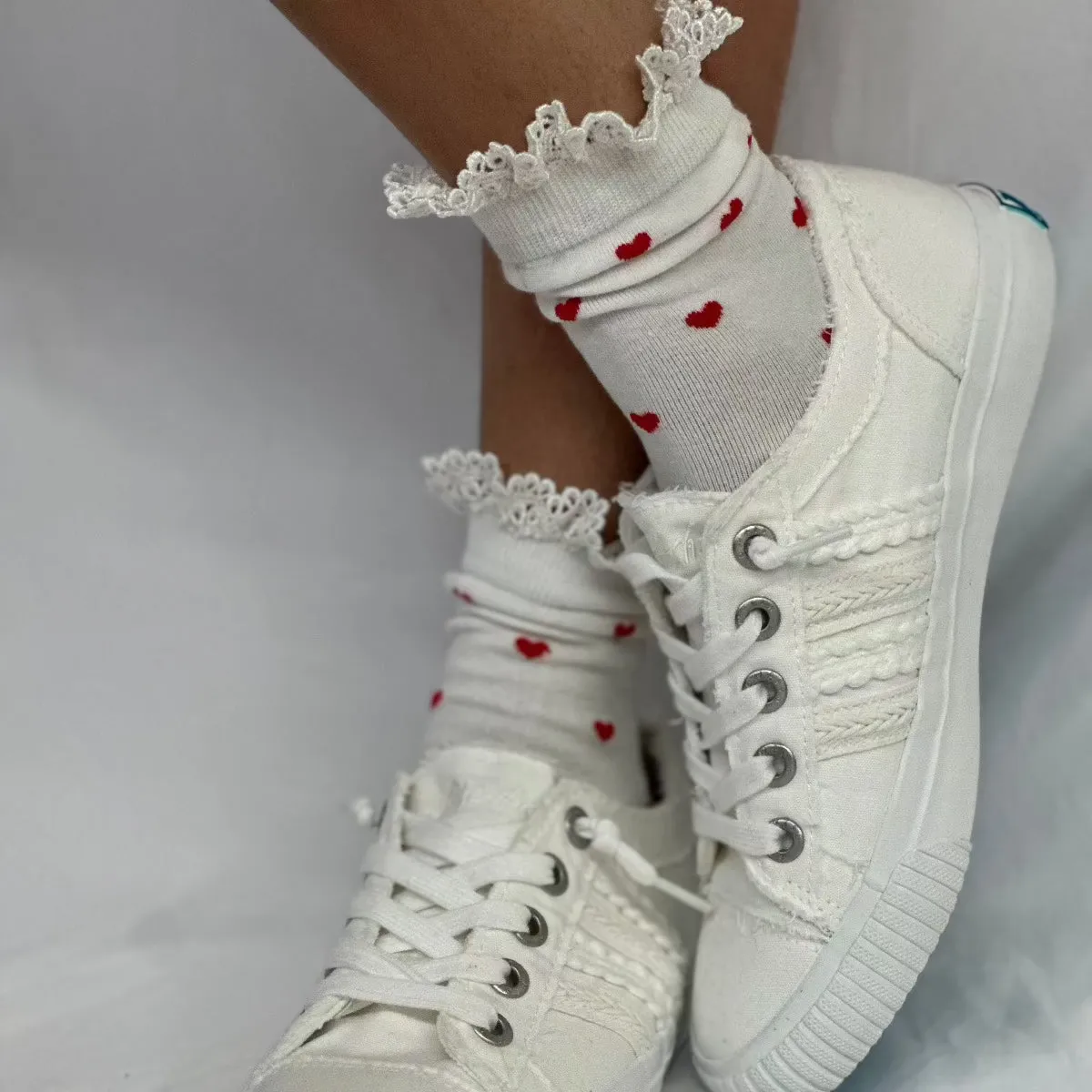 HEARTS DELIGHT  lace top heart ankle sock -  red