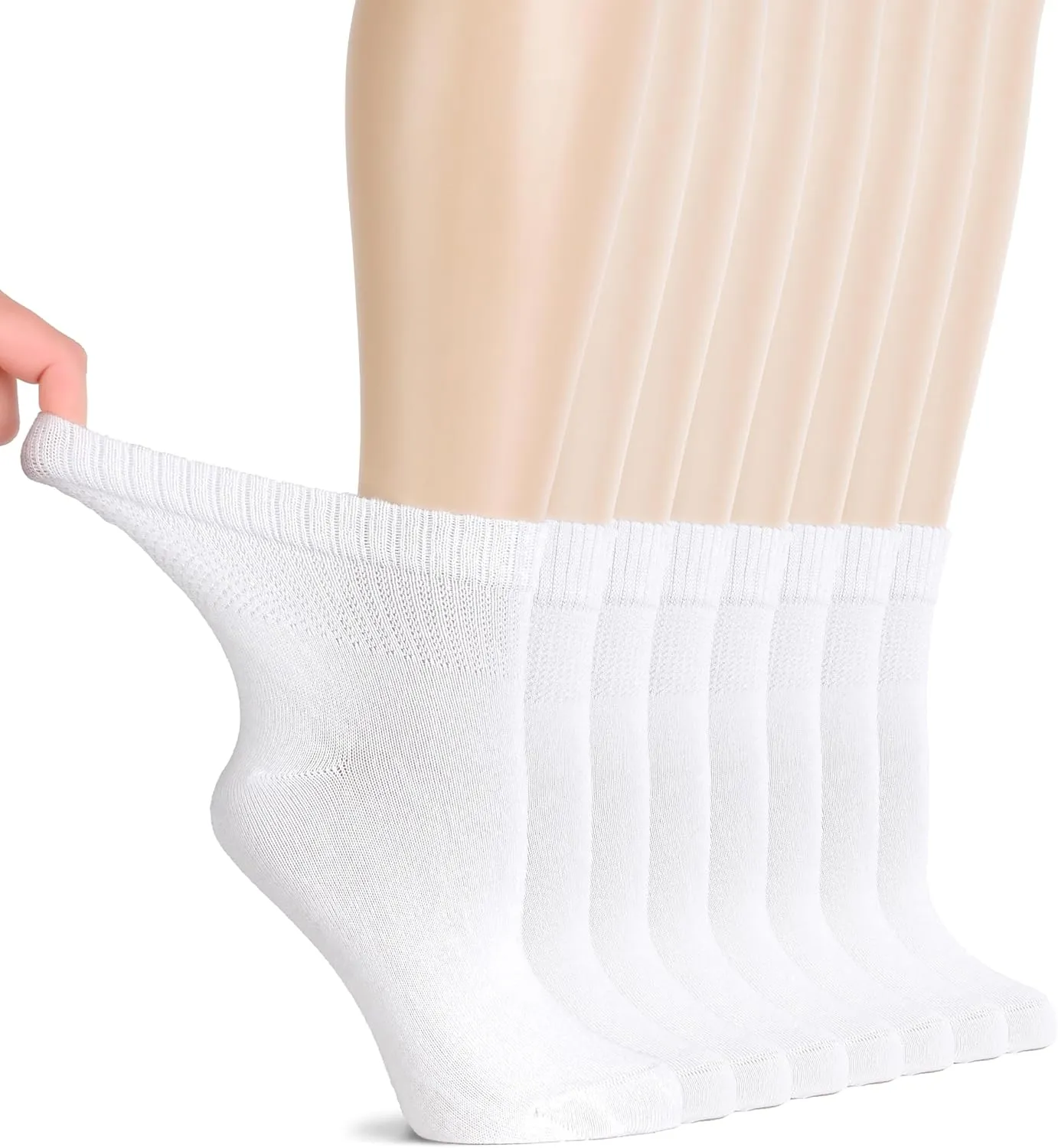 Hugh Ugoli Diabetic Socks for Women, Super Soft, Thin Bamboo Ankle Socks, Wide, Loose, Non-Binding Top, Seamless Toe, 4 Pairs