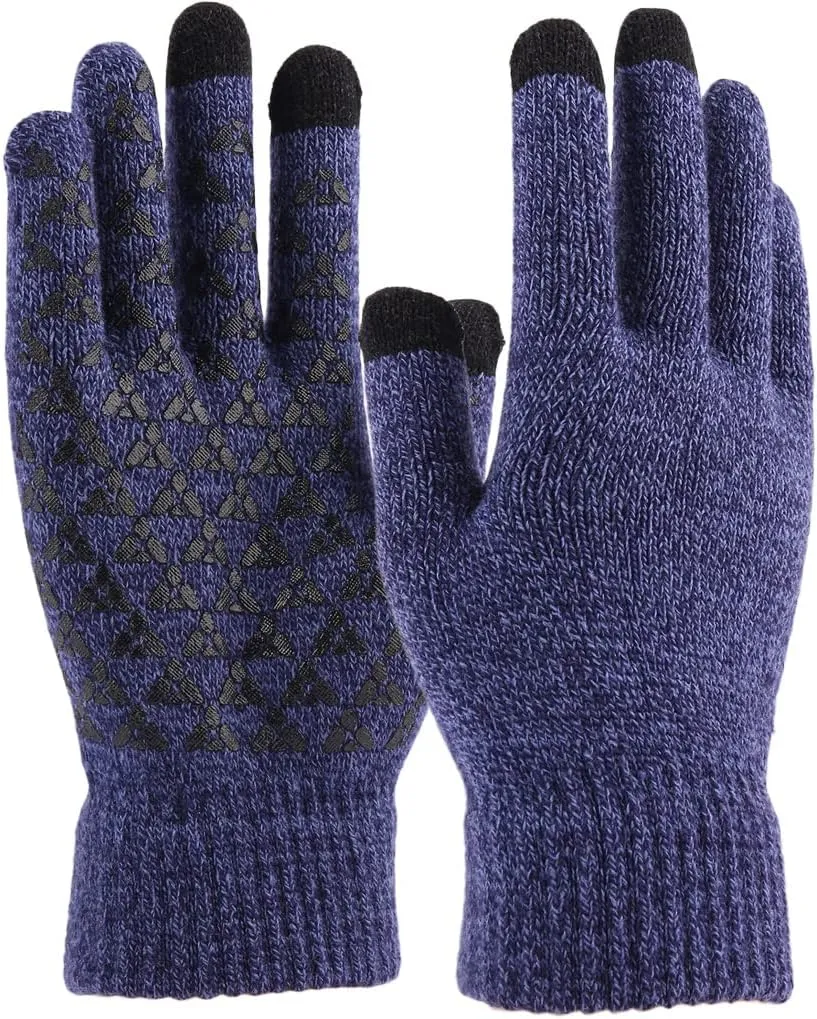 Knit Winter Gloves Touch Screen Gloves Men Women Upgraded Touchscreen Texting Gloves Anti-Slip Warm Gloves (Large - 1 Pair, Navy)
