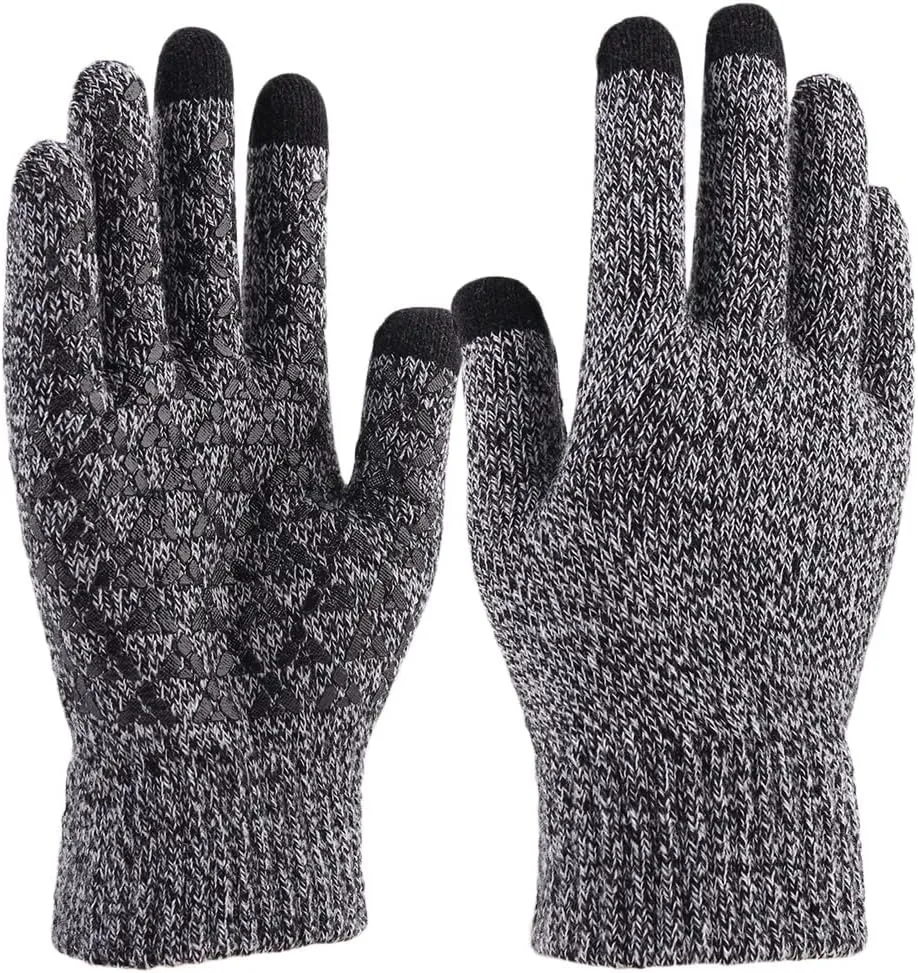 Knit Winter Gloves Touch Screen Gloves Men Women Upgraded Touchscreen Texting Gloves Anti-Slip Warm Gloves (Medium - 2 Pairs, Grey)