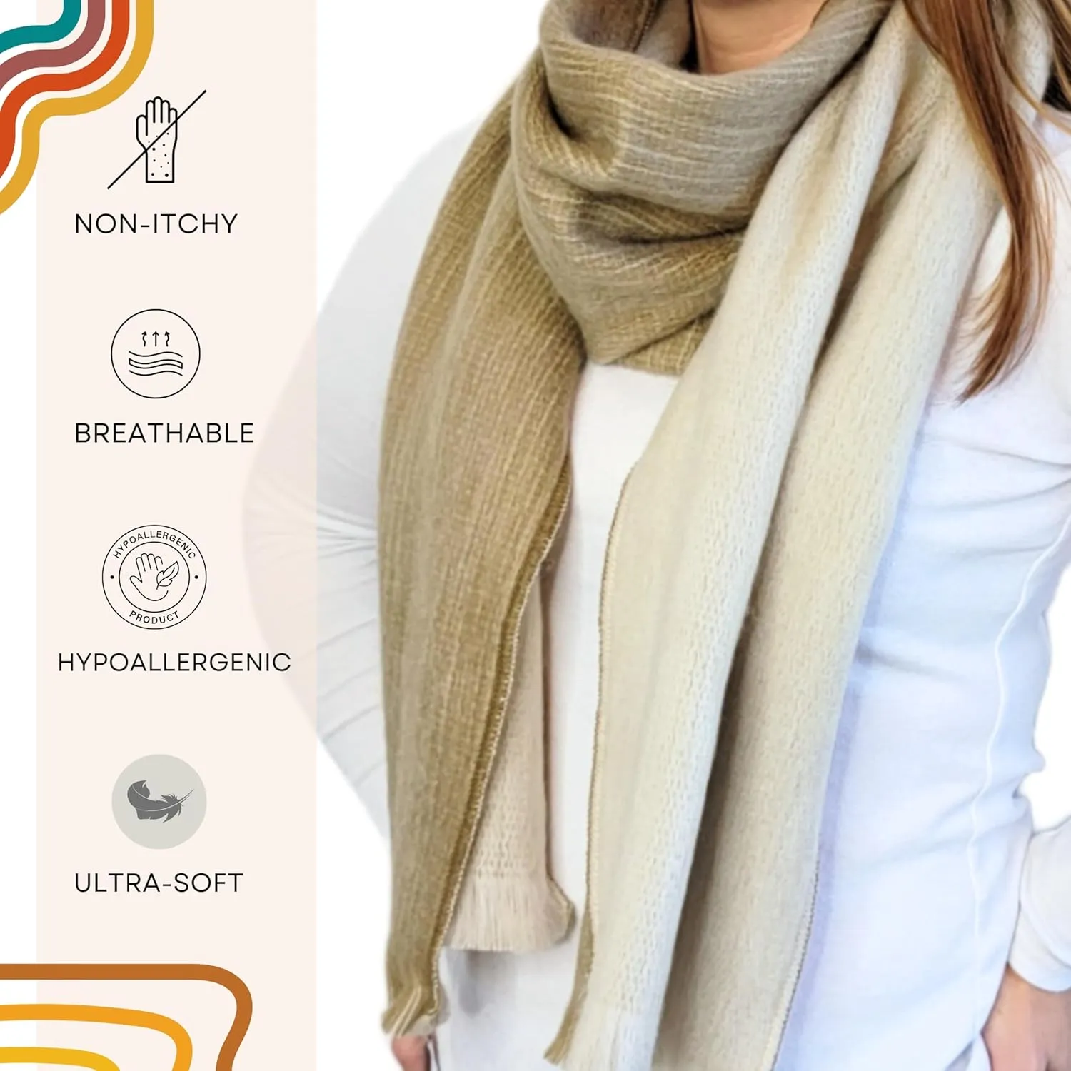 LATITUDE ZERO Alpaca Wool Blend Scarf - Unisex, Super Soft & Warm, Ideal gift for Men & Women