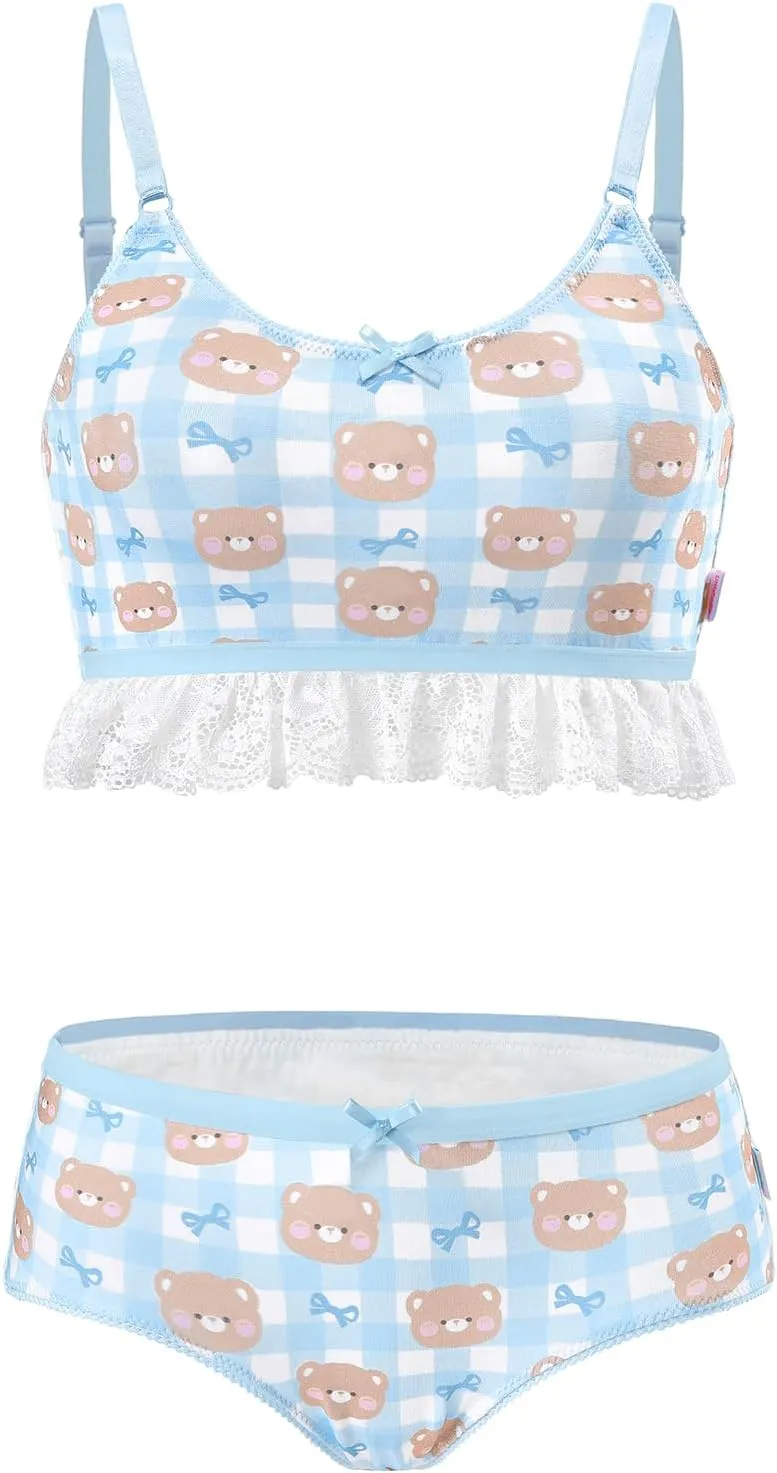 Littleforbig Lacy Trim Women Nightwear Strap Sleepwear Cami Top Shorts Lingerie Baby Bear Bralette Loungewear Set