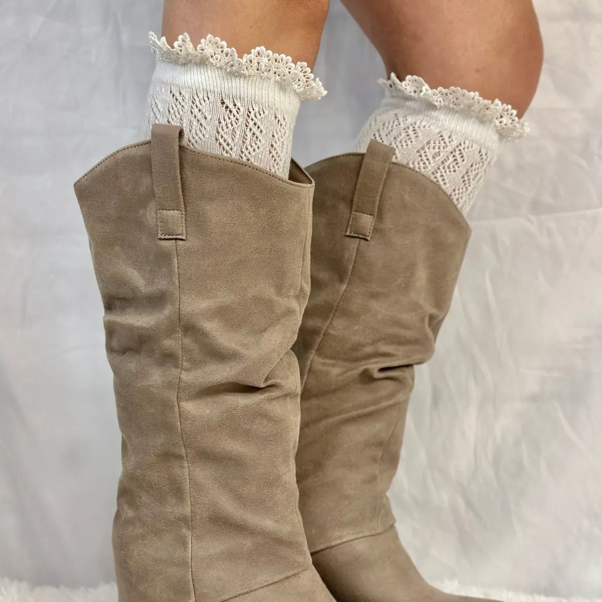 LOLITA lace tall knee boot socks - cream