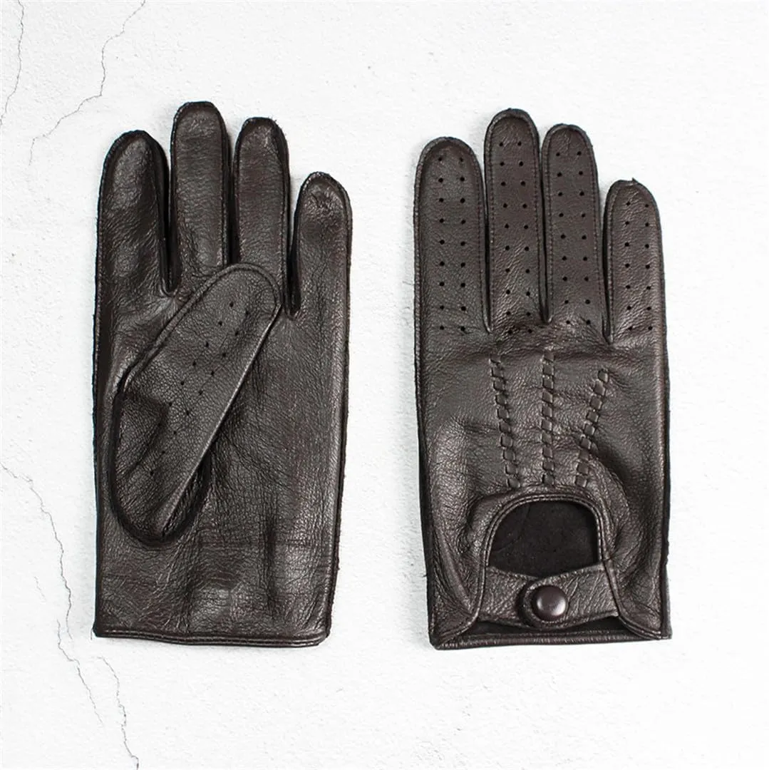 Men's Deerskin Leather Driving Gloves Thin Hollow Breathable Spring Summer Motorcycle Riding Gloves