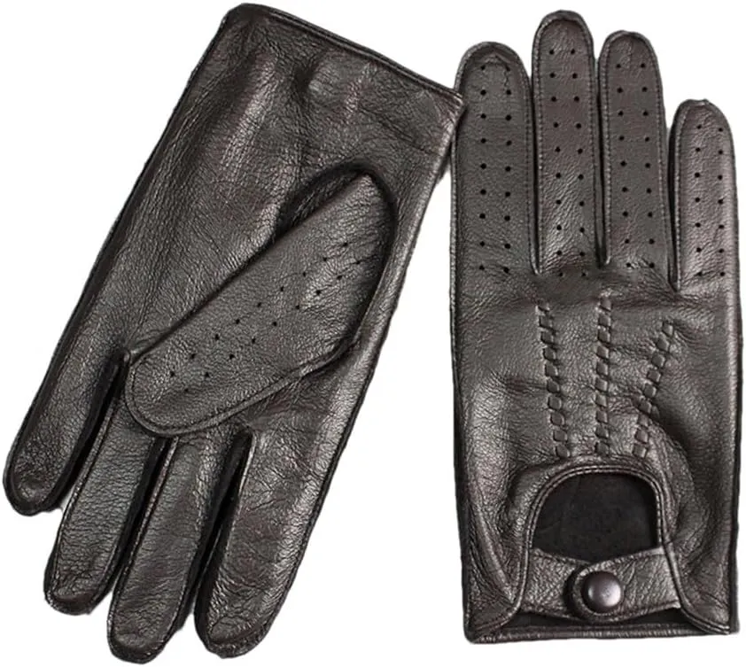Men's Deerskin Leather Driving Gloves Thin Hollow Breathable Spring Summer Motorcycle Riding Gloves