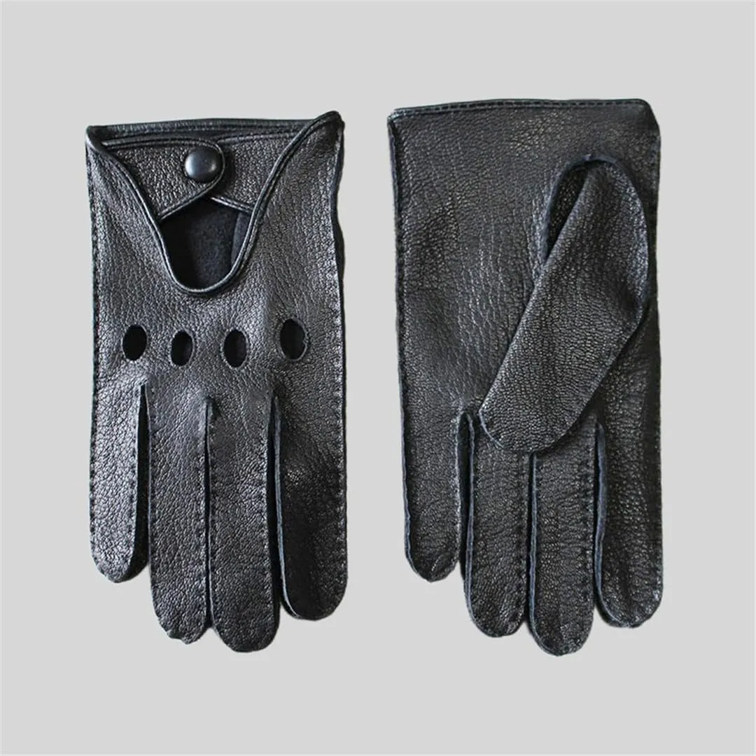 Men's Deerskin Leather Driving Gloves Thin Hollow Breathable Spring Summer Motorcycle Riding Gloves