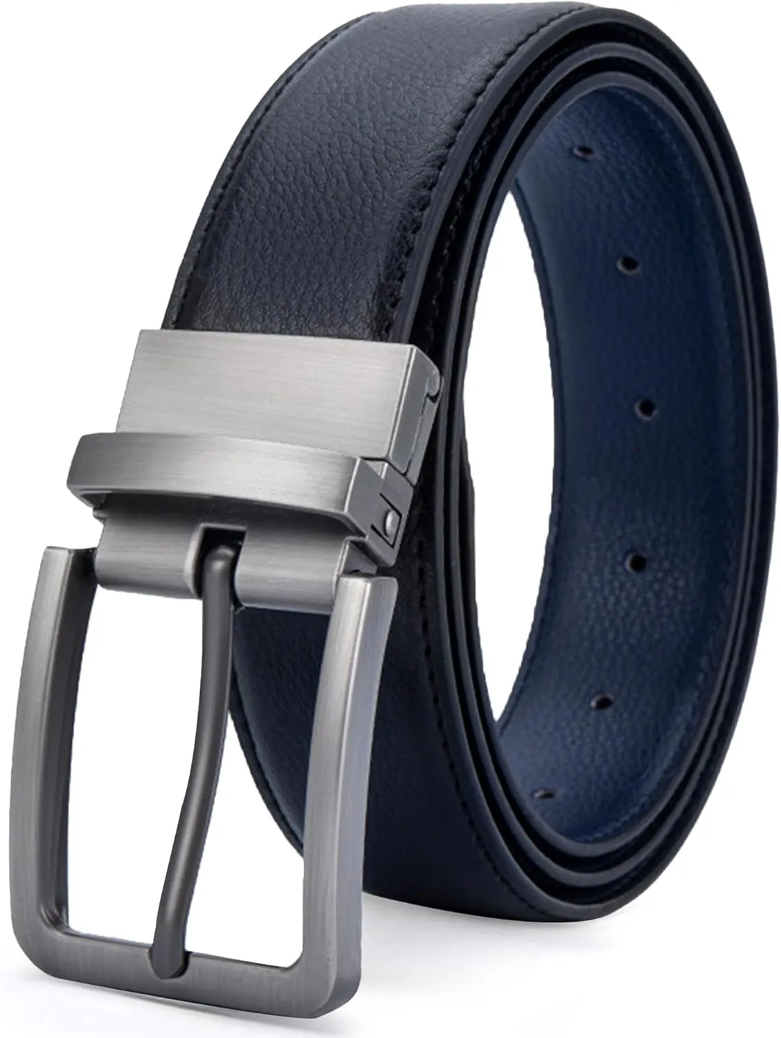 Mens Genuine Leather Belt Two-in-One Reversible Business Belt Classic Work Waist Belts with Single Prong Buckle