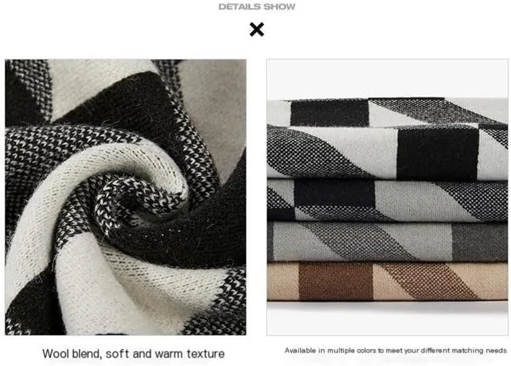 Men's Knit Scarf Cold Weather Scarves Neck Wrap Cosy Soft Winter Men Soft Classic Plaid Scarves Gifts For Men