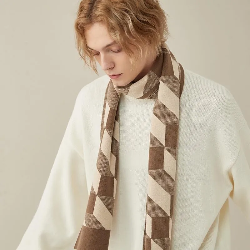 Men's Knit Scarf Cold Weather Scarves Neck Wrap Cosy Soft Winter Men Soft Classic Plaid Scarves Gifts For Men