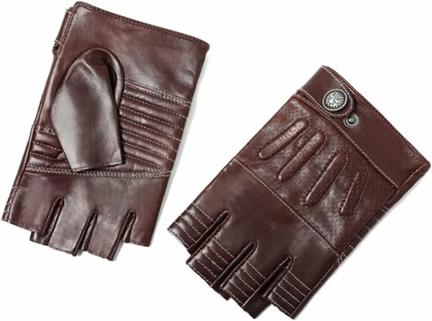 Men's Leather Gloves Gloves Men's Breathable Driving Gloves Half Finger Gloves (Color : A Size : X-Large)