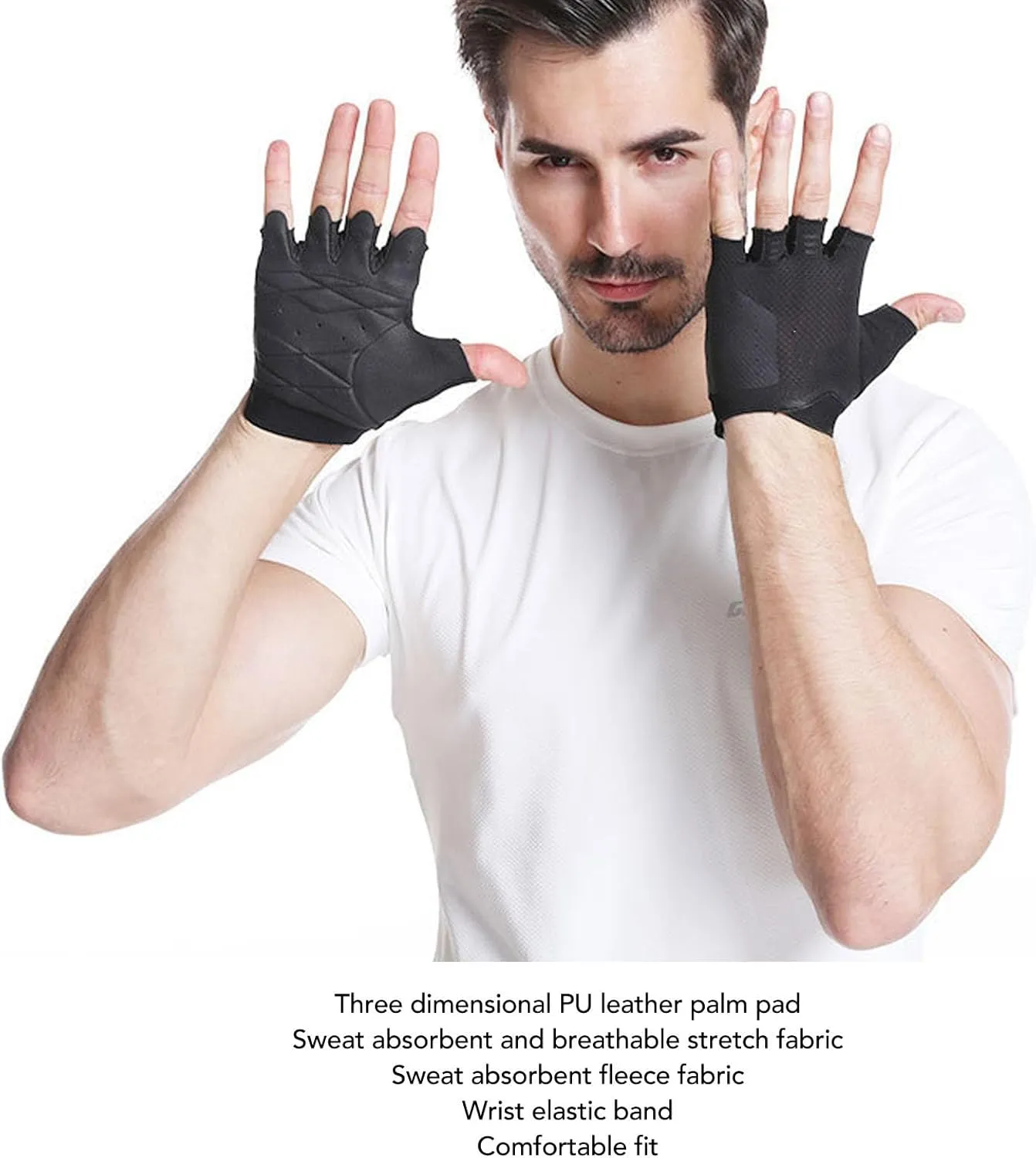 Non Slip Half Finger Biking Gloves, Thickened Road Riding Gloves with PU Leather Palm Pad for Weightlifting