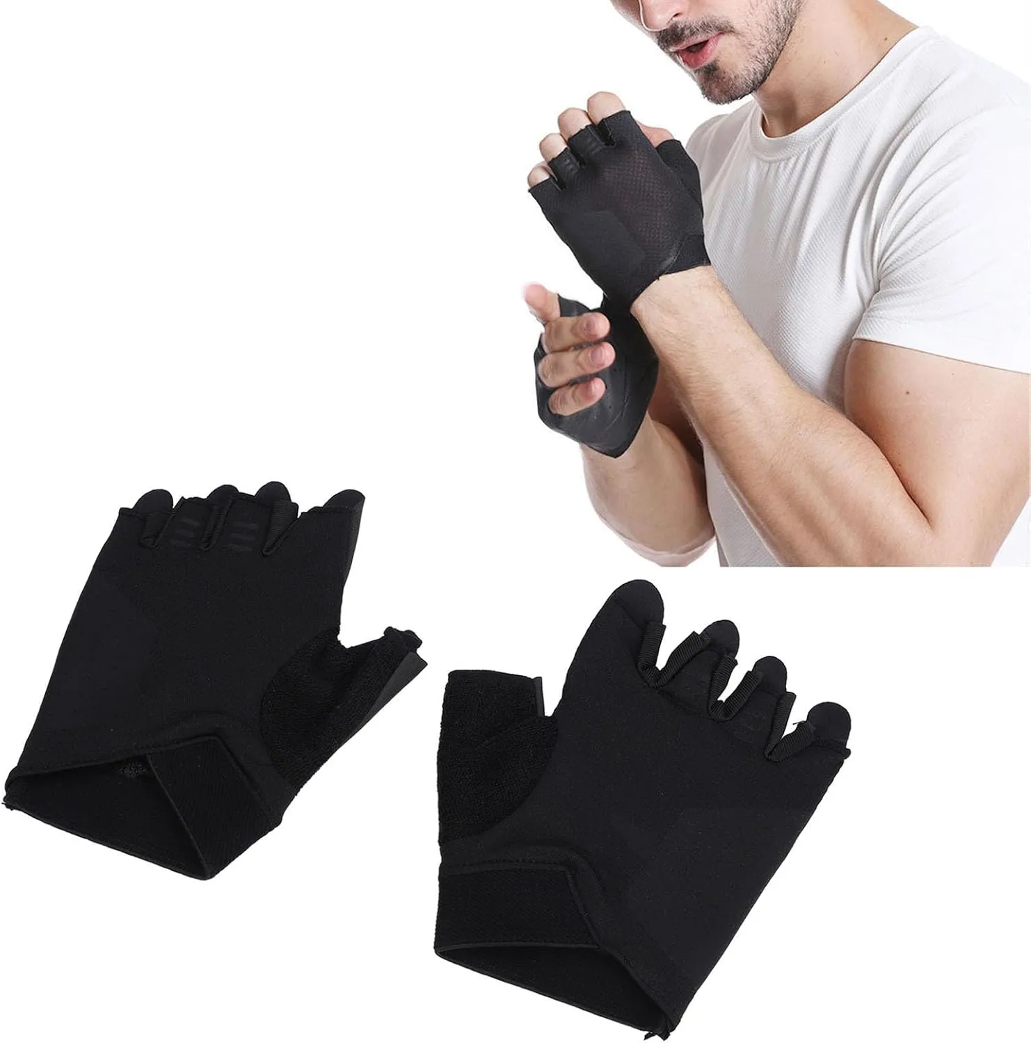 Non Slip Half Finger Biking Gloves, Thickened Road Riding Gloves with PU Leather Palm Pad for Weightlifting