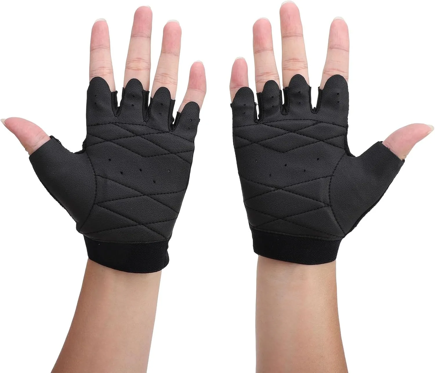 Non Slip Half Finger Biking Gloves, Thickened Road Riding Gloves with PU Leather Palm Pad for Weightlifting
