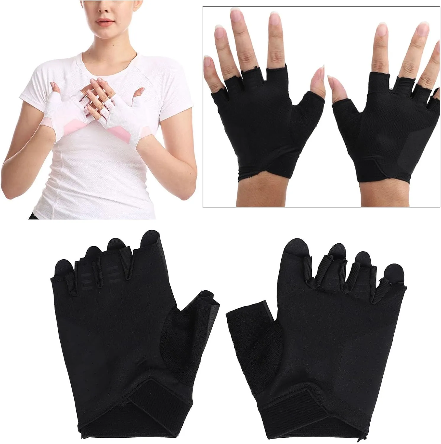 Non Slip Half Finger Biking Gloves, Thickened Road Riding Gloves with PU Leather Palm Pad for Weightlifting