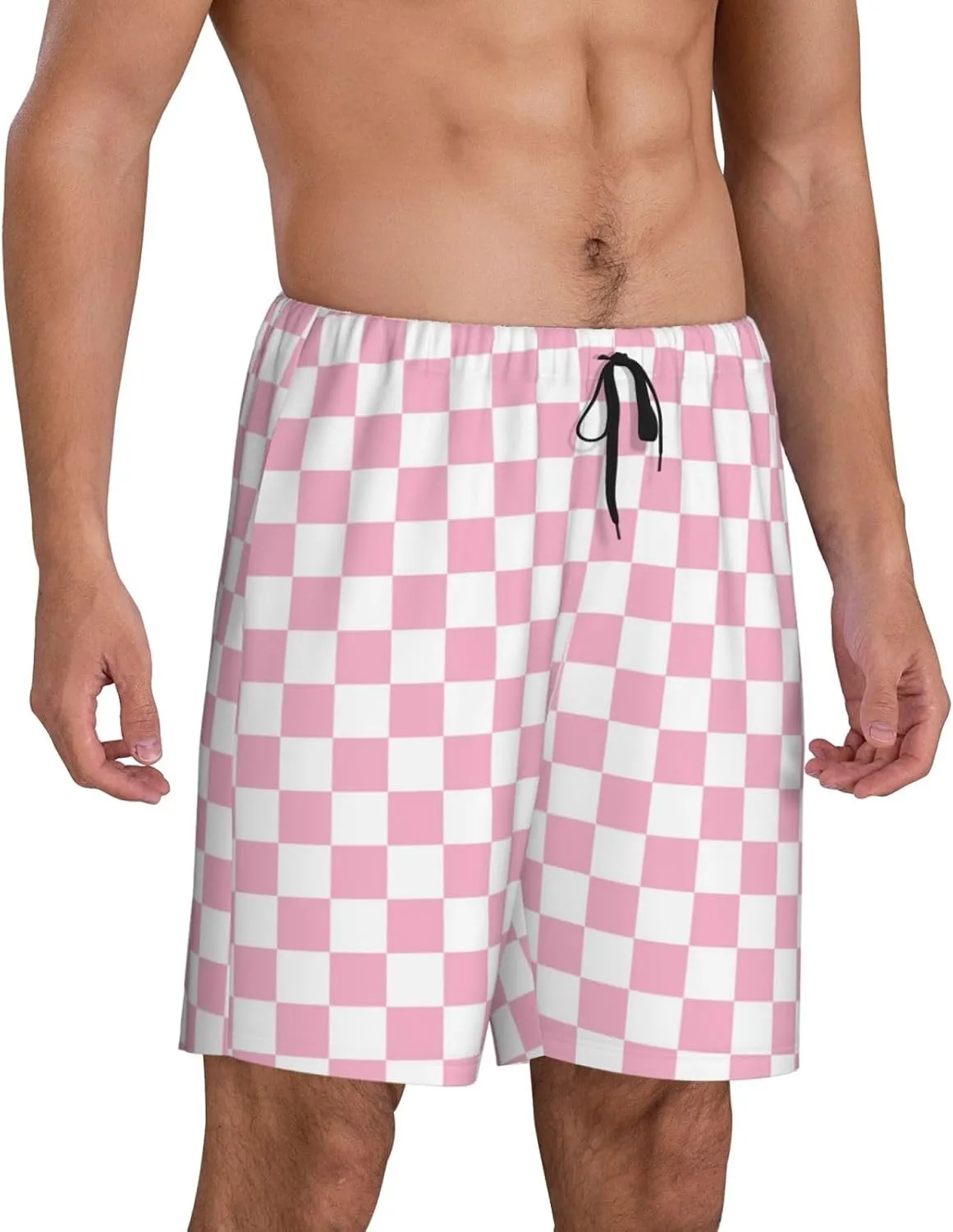 Novastar Mens Pajama Pants - pink pastel checkered Sleep Comfy Shorts Men Pajama Shorts, Pj Pants for Mens Lounge Shorts