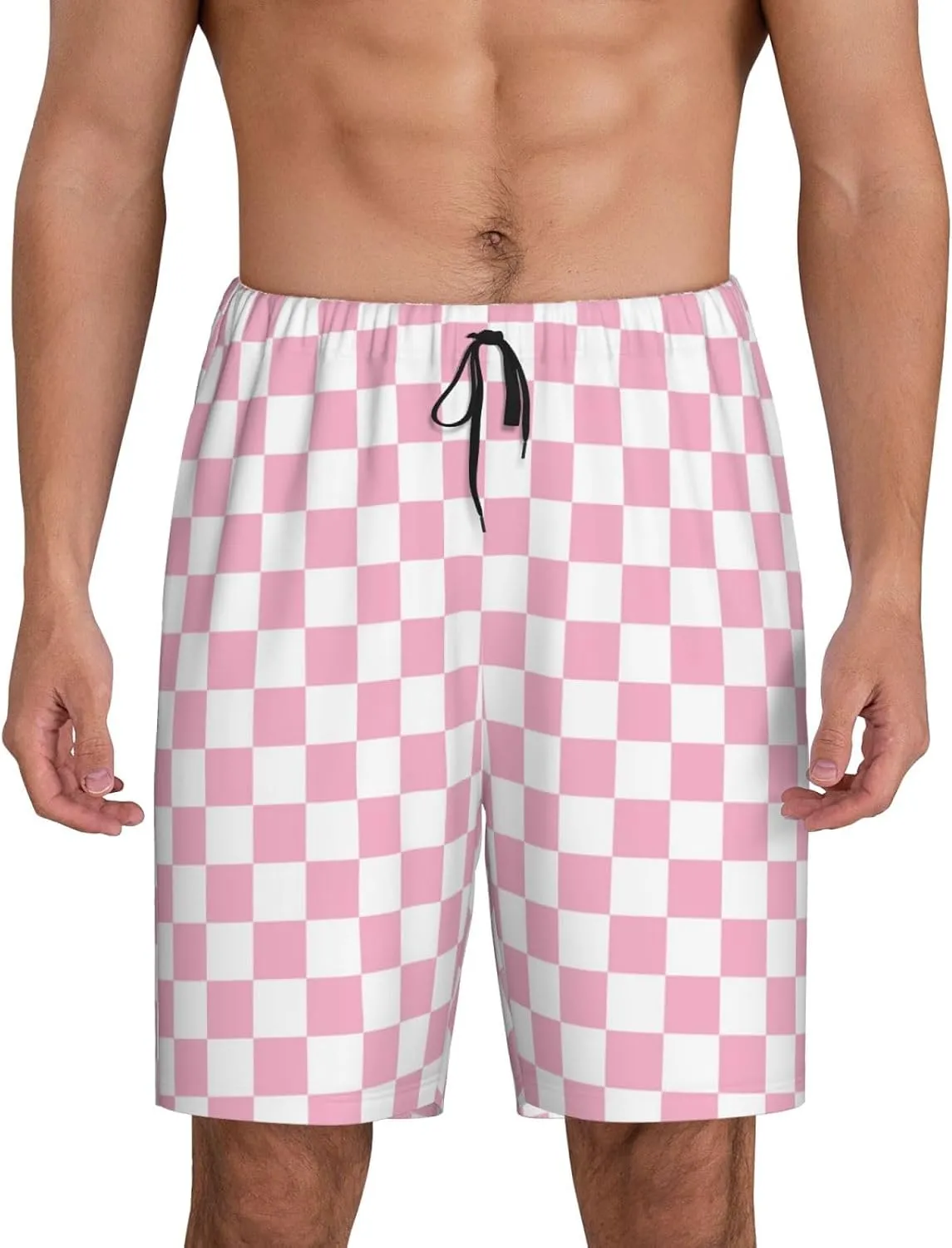 Novastar Mens Pajama Pants - pink pastel checkered Sleep Comfy Shorts Men Pajama Shorts, Pj Pants for Mens Lounge Shorts