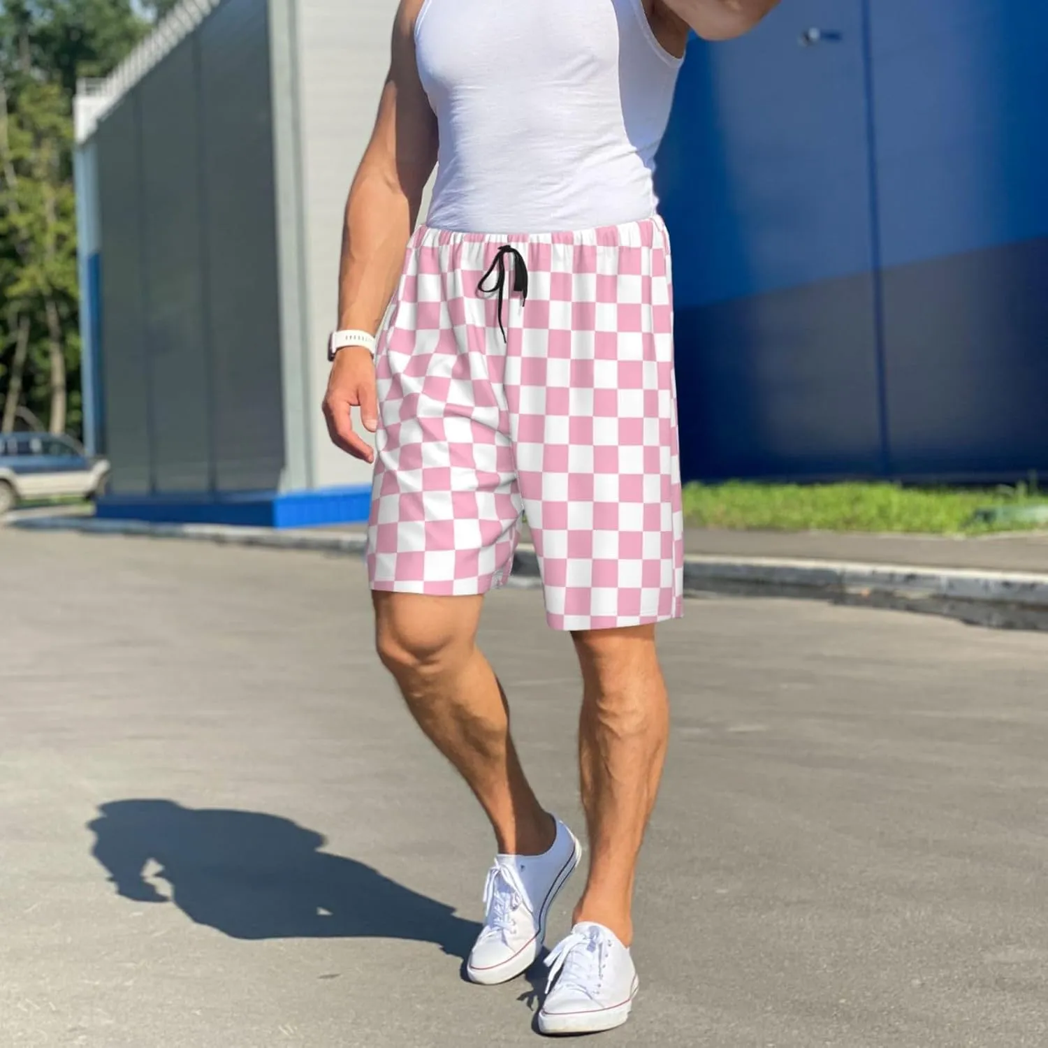Novastar Mens Pajama Pants - pink pastel checkered Sleep Comfy Shorts Men Pajama Shorts, Pj Pants for Mens Lounge Shorts