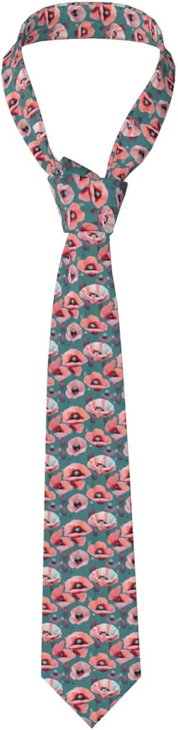 Pastel Poppies print Men's silk tie Groom, Missions, Dances, Gifts Skinny Narrow Tie Fashion tie, Black