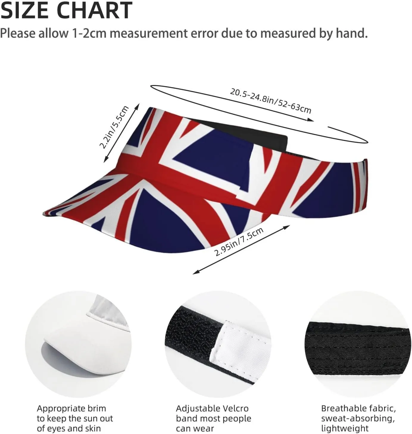 Retro Union Jack Flag Sun Visor Hat Women Men Wide Brim Summer Beach Cap Foldable Packable UK Flag Hats