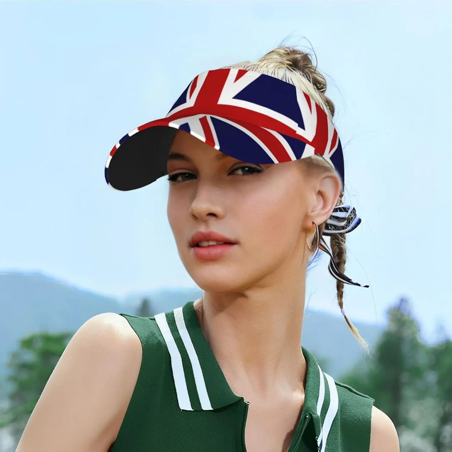 Retro Union Jack Flag Sun Visor Hat Women Men Wide Brim Summer Beach Cap Foldable Packable UK Flag Hats