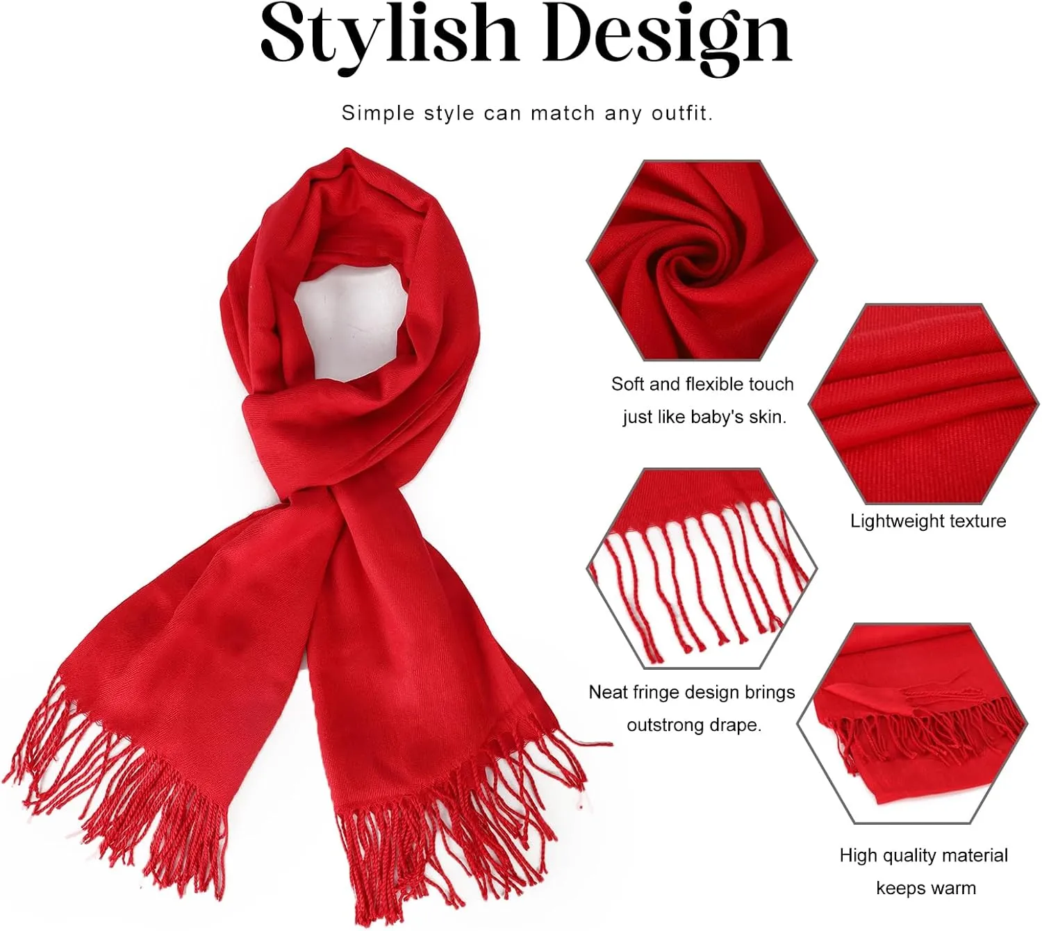 Scarf for Women Fall Winter Lightweight Big Shawl Wraps Long Women Scarves Warm Cashmere Feel Classic Soft 2 Pack