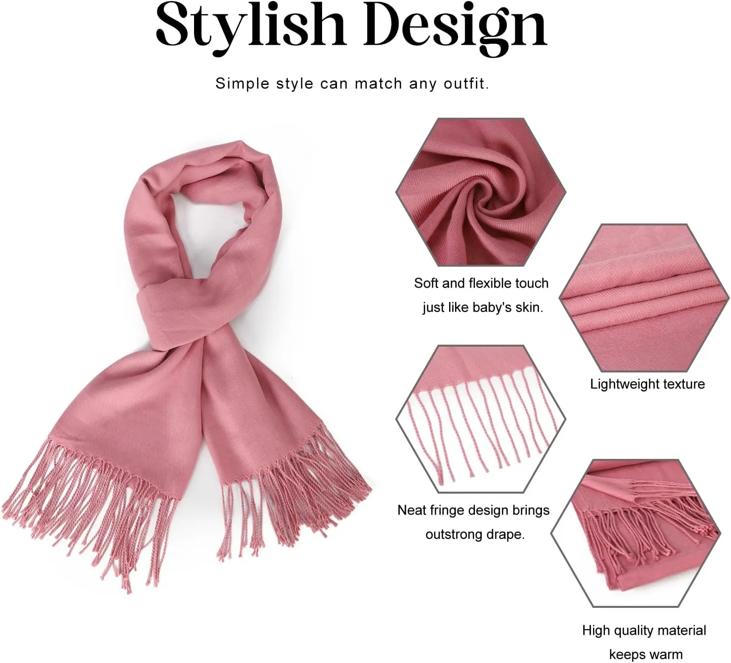 Scarf for Women Fall Winter Lightweight Big Shawl Wraps Long Women Scarves Warm Cashmere Feel Classic Soft 2 Pack