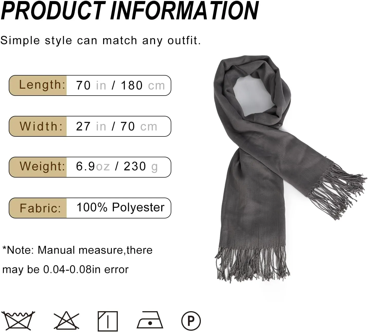 Scarf for Women Fall Winter Lightweight Big Shawl Wraps Long Women Scarves Warm Cashmere Feel Classic Soft 2 Pack