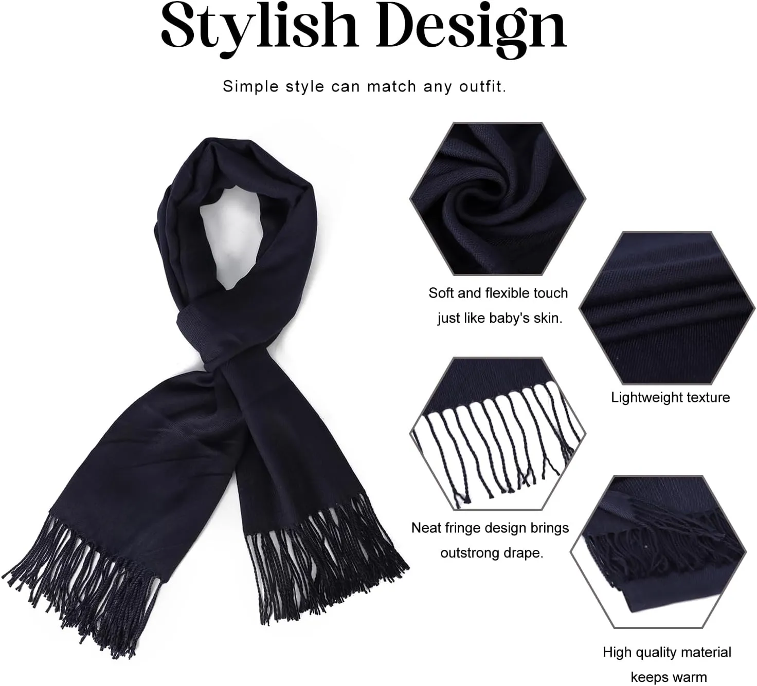 Scarf for Women Fall Winter Lightweight Big Shawl Wraps Long Women Scarves Warm Cashmere Feel Classic Soft 2 Pack