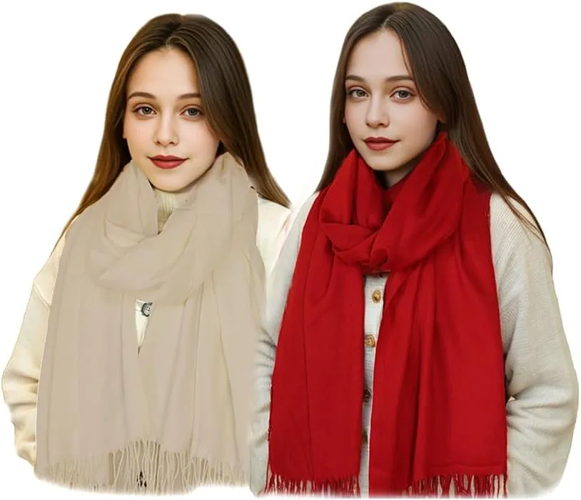 Scarf for Women Fall Winter Lightweight Big Shawl Wraps Long Women Scarves Warm Cashmere Feel Classic Soft 2 Pack